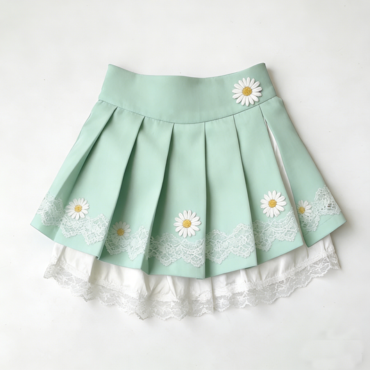 Mint Daisy Pleated Skirt