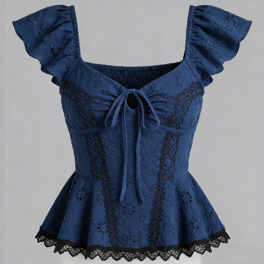 Navy Blue Lace Peplum Top