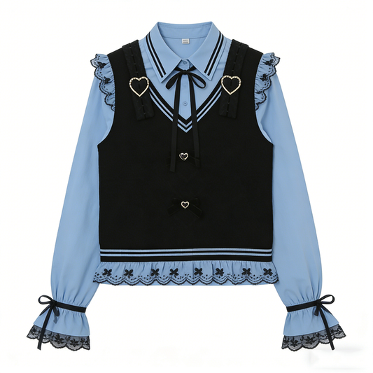 Blue Black Heart Vest Set