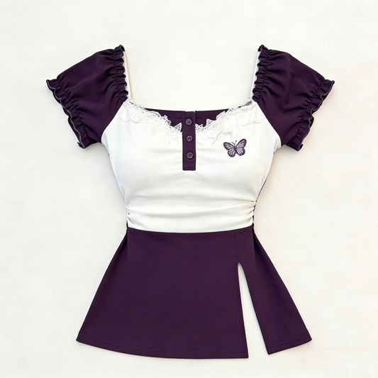 Purple White Butterfly Top