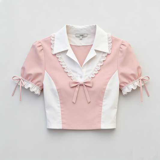 Pink White Bow Crop Top
