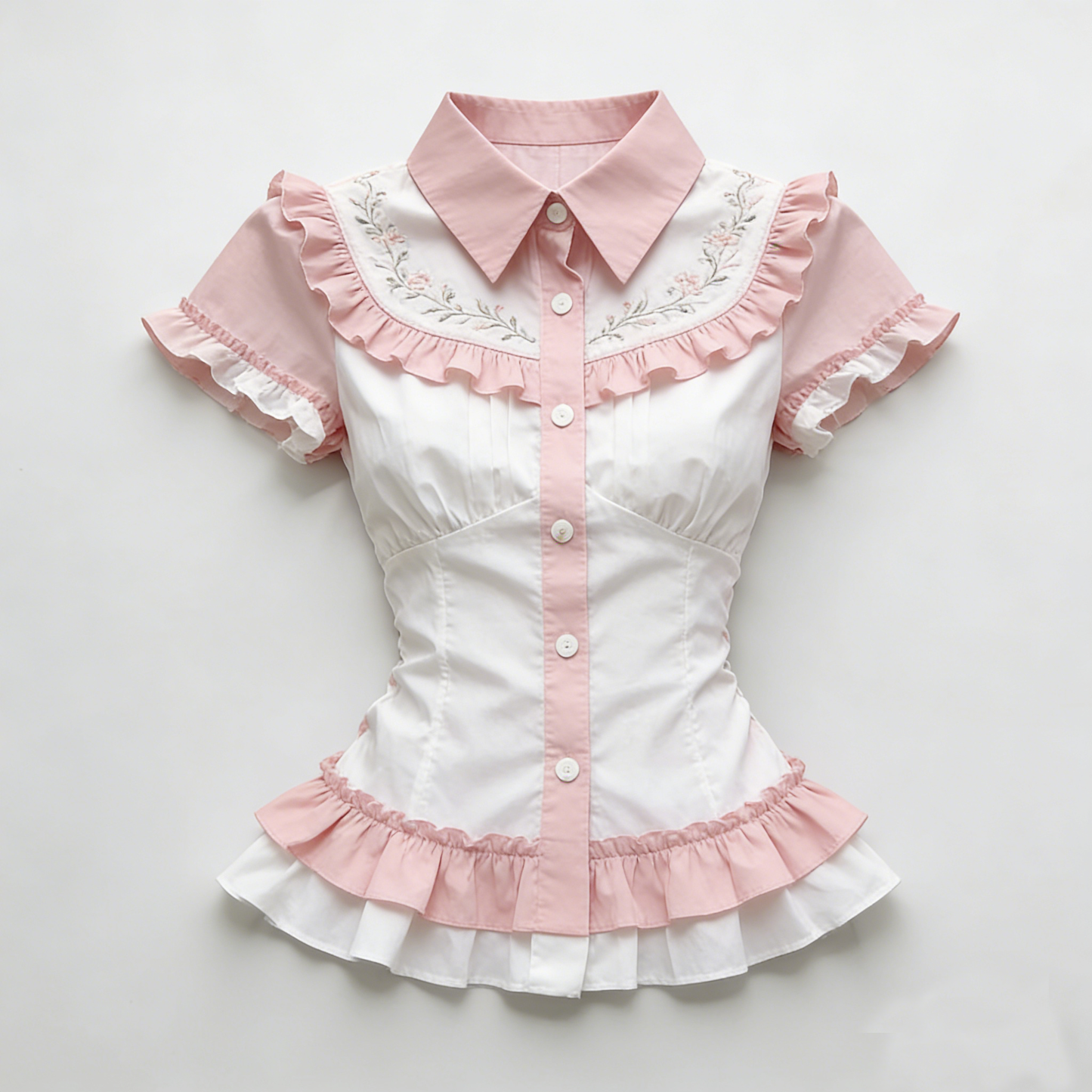 Pink White Embroidered Blouse