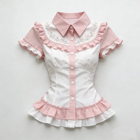 Pink White Embroidered Blouse