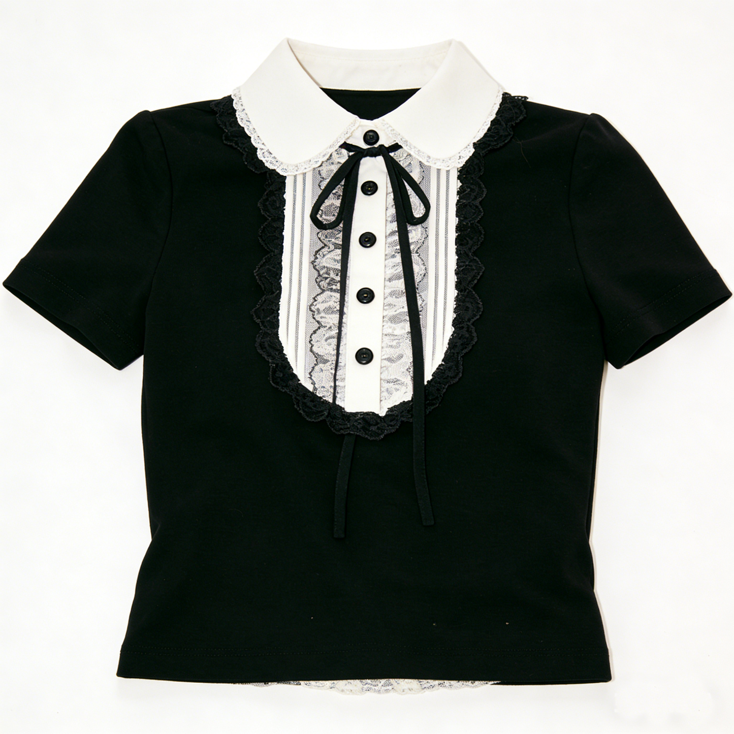 Black White Lace Ribbon Tee