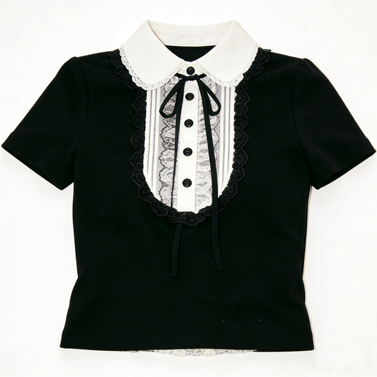 Black White Lace Ribbon Tee