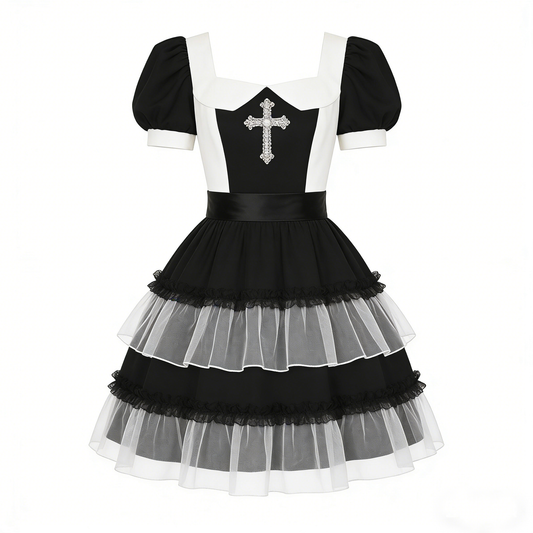 Black Cross Tulle Dress