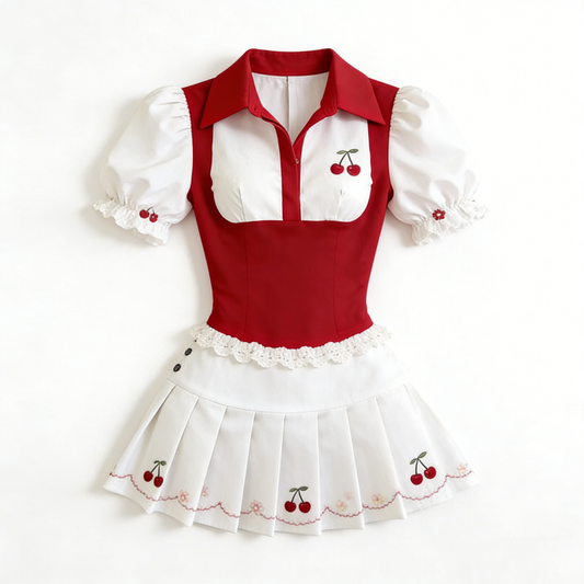 Cherry Embroidery Maid Dress