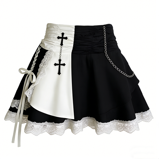 Split Cross Lace Mini Skirt