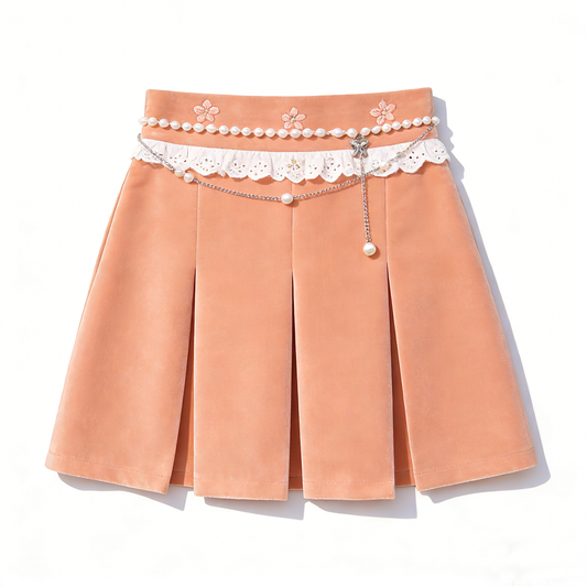 Peach Sakura Pleated Skirt