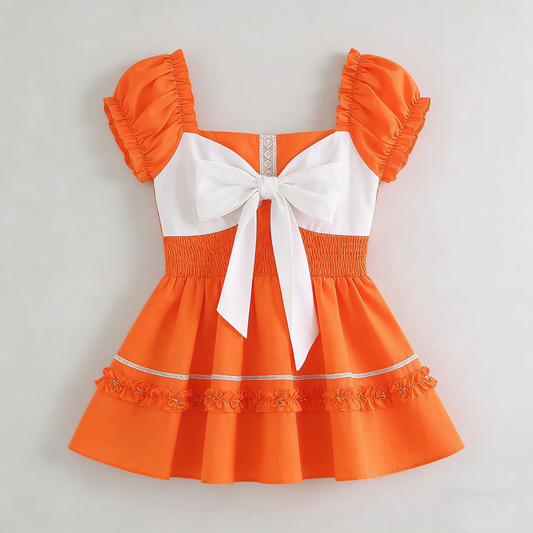 Orange White Bow Mini Dress