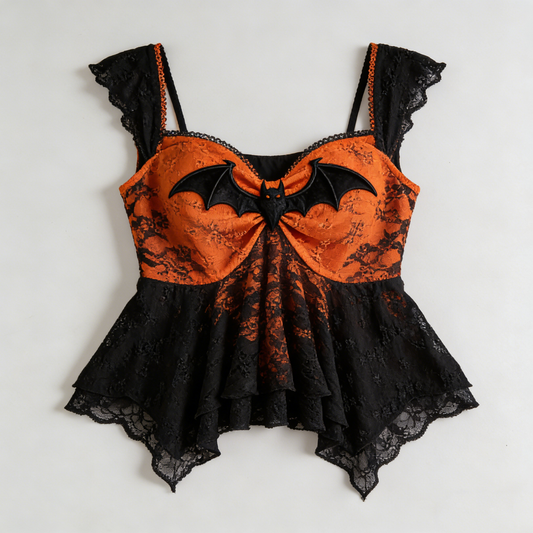 Orange Black Bat Lace Camisole