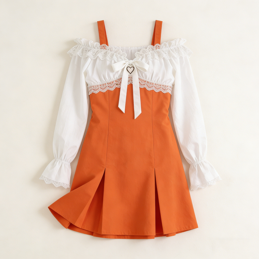 Orange Off-Shoulder Lace Dress