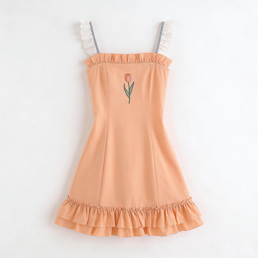 Peach Tulip Embroidered Dress