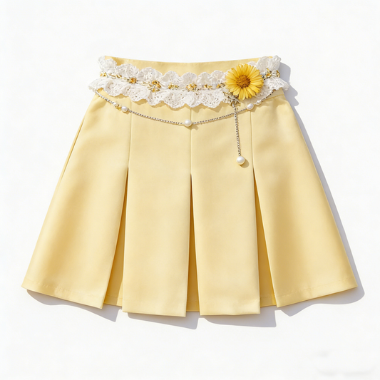 Yellow Daisy Pleated Skirt