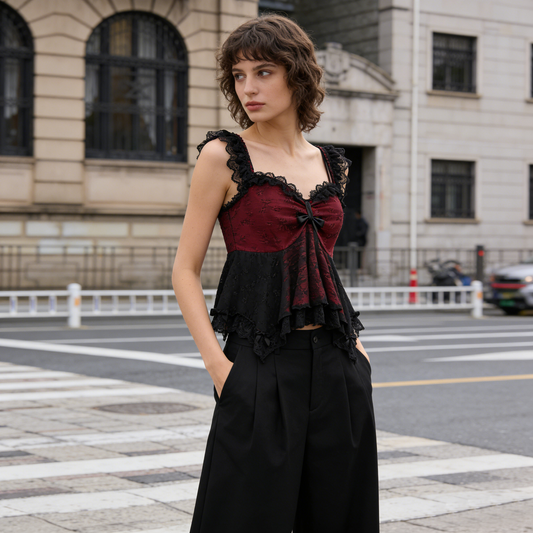 Red Black Lace Camisole Top