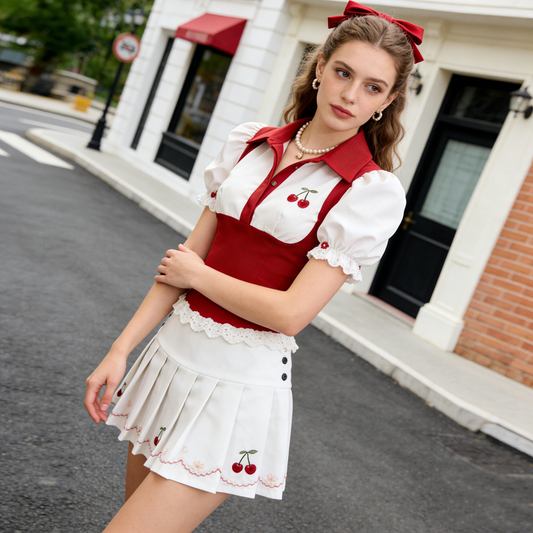 Cherry Embroidery Maid Dress