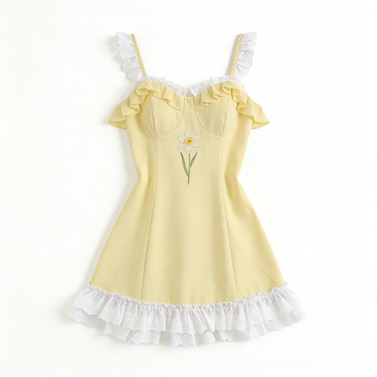 Yellow Daffodil Embroidered Dress