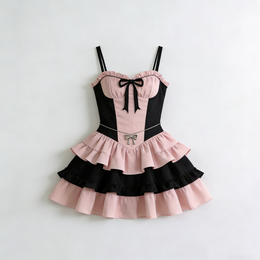 Pink Black Ruffle Dress