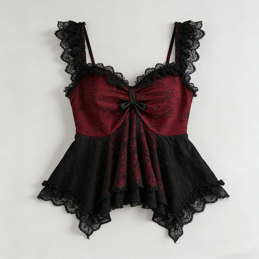Red Black Lace Camisole Top