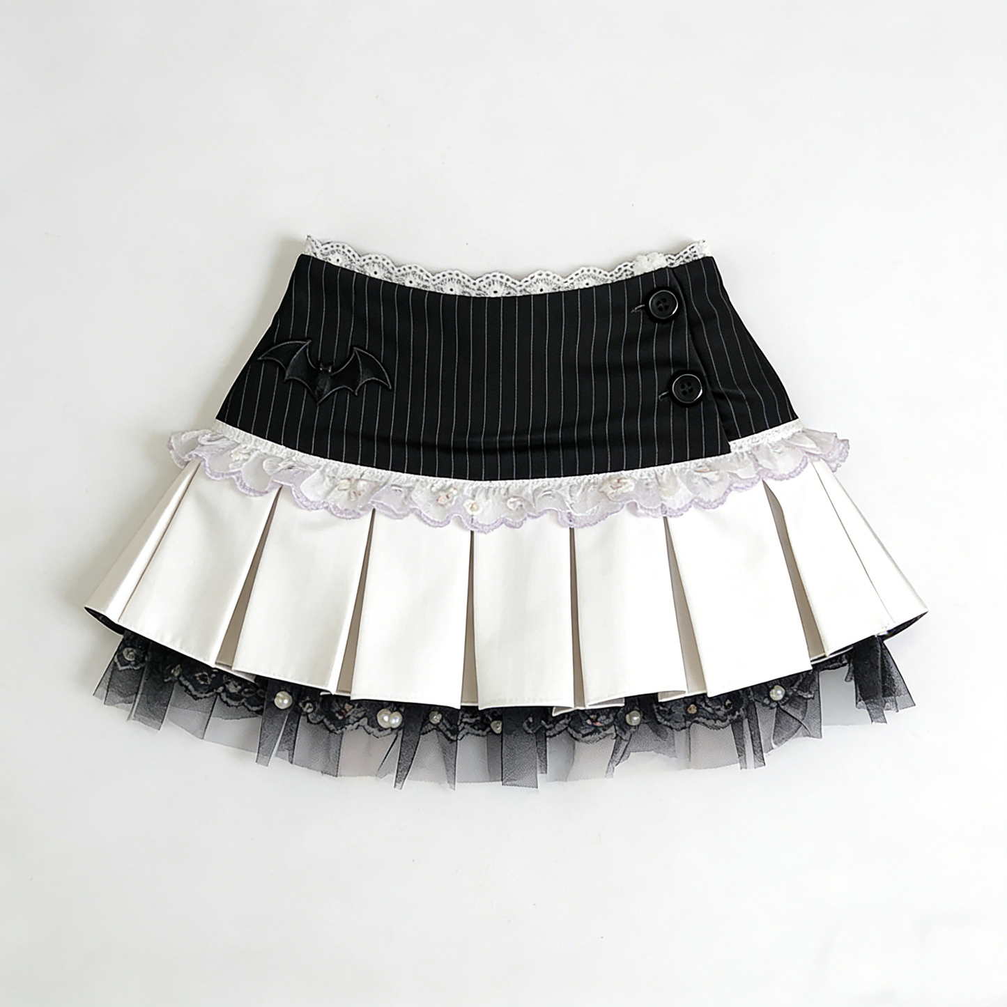 Bat Stripe Pleated Mini Skirt