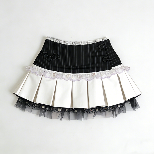 Bat Stripe Pleated Mini Skirt