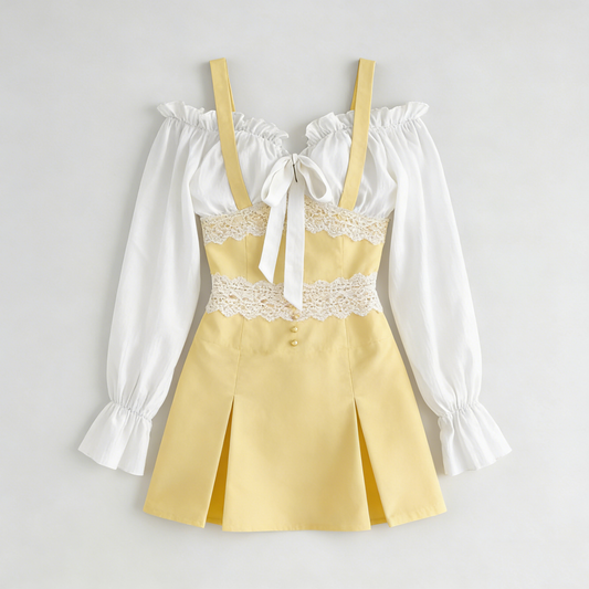 Yellow Off-Shoulder Lace Dress